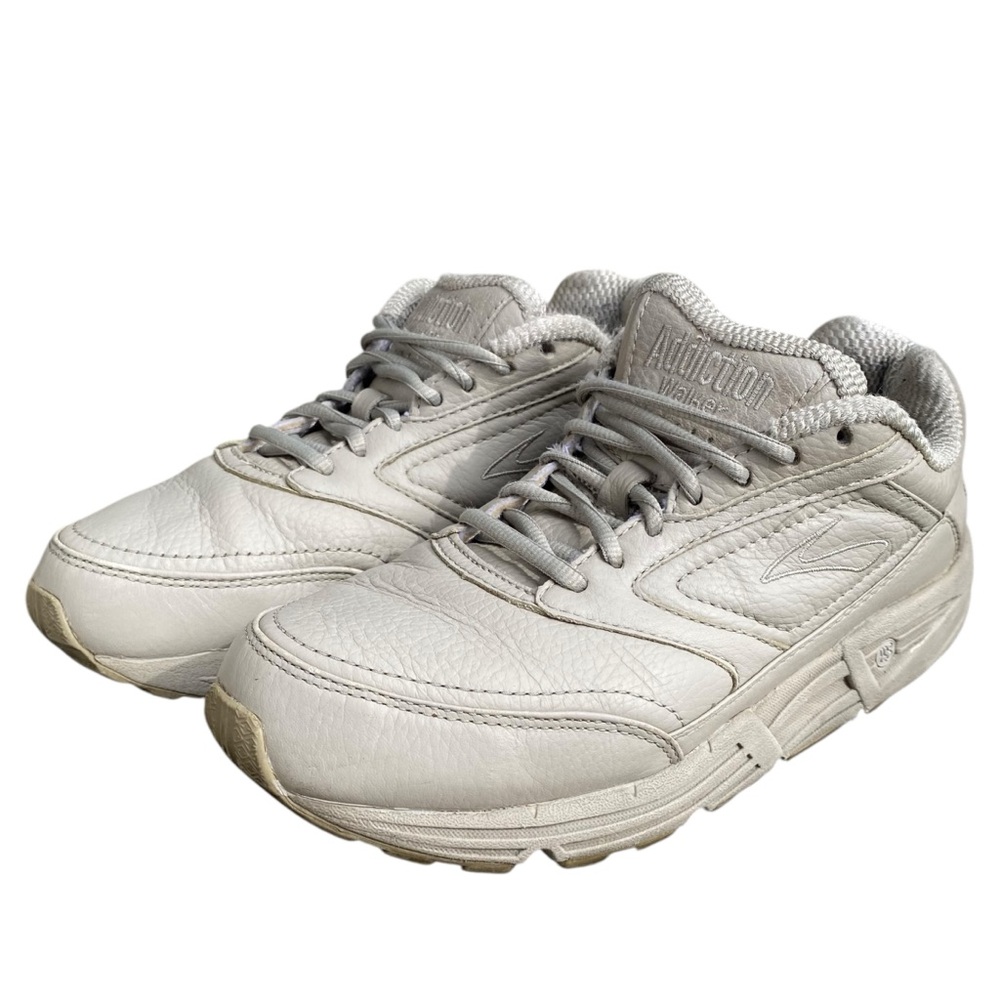 Brooks Addiction Walking Shoe Womens 9 2E Wide Taupe Leather Grandma Comfort